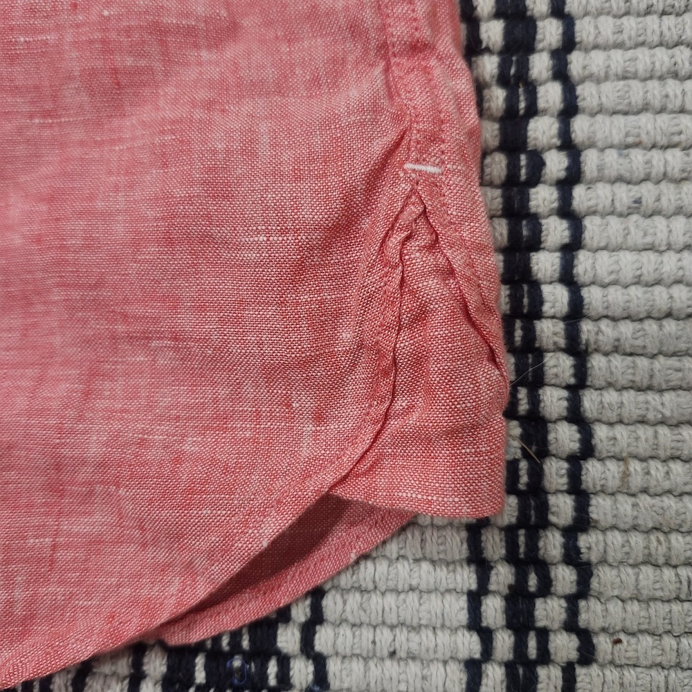 Nautica Mens XL 100% Linen Coral Pink Short Sleeve Button Up Shirt - Picture 6 of 7